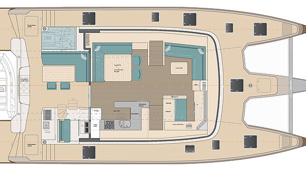Example of a layout for the salon and the aft cockpit of Catmar Range Explorer 58 sail